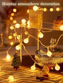 Teckwe 1pc Home Decor White Ball LED String Lights,Battery Power Indoor Room Wall Decor LED Fairy Star Lights,Girls' Bedroom Decor Light String,Wedding Decor,Birthday Party Decor Lights,Christmas Tree Decorative Ball Light String - White - View 15