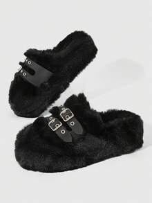 ROMWE Goth Fashion Versatile Jacket, High-End Thick-Bottomed Star Chain Plush Slippers, Suitable For Autumn, New Year, Valentine's Day, Spring And Christmas And - -A0582 black - View 2