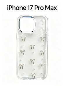 1 Pc.Fashionable Phone Case, Transparent And Shimmering Style, Epoxy Alloy Steel Beads, Bow Design Cute And Minimalist Style, Soft Protective Phone Case, Compatible With IPhone 17, 17 Air, 17 Pro, 17 Pro Max - Silver Bead Bow - View 10