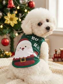 PETSIN 1pc Pet Christmas Santa Claus "Ho Ho Ho" Cute Graphic Print Green Dog Vest - Multicolor - View 3