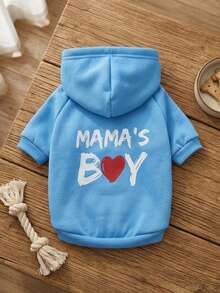 PETSIN 1件 MAMA's BOY 紅色愛心字母圖案印花寵物連帽衫 藍色柔軟舒適保暖寵物衣 - 彩色 - 查看 2