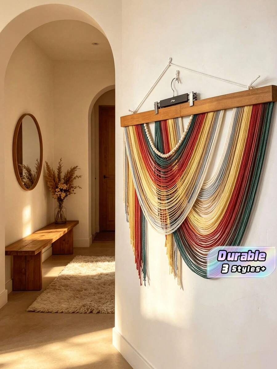 Nordic Cotton Rope Tassel Wall Hanging, Boho Wall Decor For Bedroom & Apartment - Multicolor - View 1
