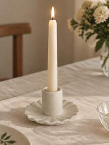 Cream‑Style Ruffled Edge Ceramic Taper Candle Holder, Elegant Taper Candlestick, Ins Aesthetic Soft‑Decor Desktop Ornament, Ambience‑Boosting Home Table Decoration For Living Room Dining Room - 1PC - View 7