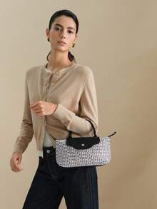 Wovira Tas Bahu Miring Wanita, Tas Anyaman Buatan Tangan, Warna Kontras Hitam dan Putih, Gaya Urban Klasik Sederhana, Cocok untuk Perjalanan Sehari-hari - Hitam dan Putih - View 4