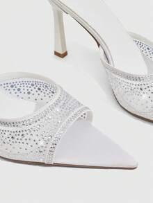 CUCCOO SZL Women's Pointed Toe High Heel Shoes, Rhinestone Decor Mesh Material, Fashion Comfortable For Daily, Party, Banquet, Slip-On Backless Sandals - Sardine, white - View 7