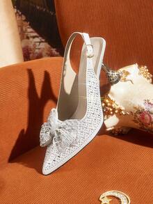CUCCOO TILAWA Bow Rhinestone Elegant Sexy Pointed Women's High Heels - Exquisite And Stylish Design, With Lace-Up Buckle Design Stiletto Women Fall Shoes - Silver - View 5