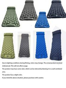 Inflatable Mattress With Pillow, New Rhombus Pattern Sleeping Pad With Built-In Air Pump, Automatic Pressure Inflation Camping Mat, Ultra-Light Air Bed Foldable Portable Picnic Mat, Beach Mat, Outdoor Moisture-Proof Pad, Thick Inflatable Bed - Navy Blue - View 7