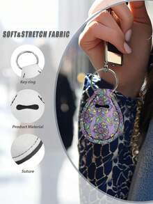 1PC Polyester Fabric Keychain Purple Paisley Floral Print Teardrop Pear Shaped Pendant Bag Charm For Backpack Wallet Fashion Creative Mini Gift Ornament Boho Retro Travel Accessory Lightweight Durable Unique Stylish Decorative Fringe Free - Multicolor - View 2