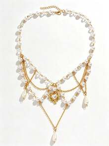 ROMWE Fairycore Y2k Style Fashionable Faux Pearl Pendant Necklace - Gold - View 2