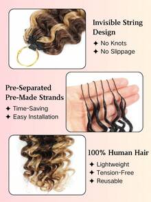 Boho Braids Miracle Knots Crochet Human Hair In 100% Remy Deep Wave Feather Line Crochet Hair Braids Salon Silky Seamless Invisible Highlight Paino Color P4/27# Feather Crochet Human Hair Braiding For Women Micro Pre Looped Deep Wave Extensions - S4/27 - View 4