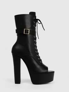 CUCCOO LuxiPop Outdoor Ladies Round Toe Thick Heel Thick Bottom Stylish Simple Comfortable Daily Party Night Club Side Zipper Boots Fall Boots - PU black - View 1