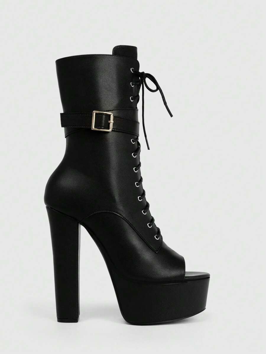 CUCCOO LuxiPop Outdoor Ladies Round Toe Thick Heel Thick Bottom Stylish Simple Comfortable Daily Party Night Club Side Zipper Boots Fall Boots - PU black - View 1