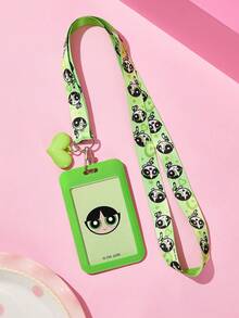 THE POWERPUFF GIRLS X SHEIN 卡通印花附掛繩卡套，可收納 2 張卡片，適合送禮 - 長方形 - 查看 4