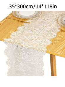 Muroi Mono 1pc 14*118 Inch Lace Table Runner, Embroidered Boho Wedding Table Runner, Vintage Country Lace Tablecloth Runner For Wedding Party Bridal Shower Decor - multicolor - View 9