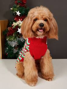 PETSIN Christmas Zigzag Sleeveless Dog Knit Vest With Pom Pom Bow, Winter Holiday Pet Tank Top - Multicolor - View 12