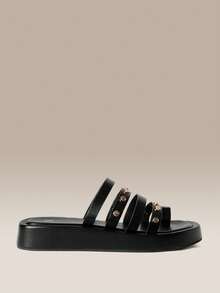 HighSole Metal Rivets Thick Bottom Open Toe Personalized Slippers Outdoor Travel Beach Wear - Black - View 2