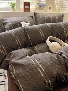 Cirelle Bộ 3 món vỏ chăn duvet kẻ sọc, chất liệu polyester mềm thoáng khí, có khóa kéo và dây buộc góc, bộ chăn ga gối phong cách hiện đại cổ điển kèm 2 vỏ gối (không kèm ruột) - 11 - Xem 14