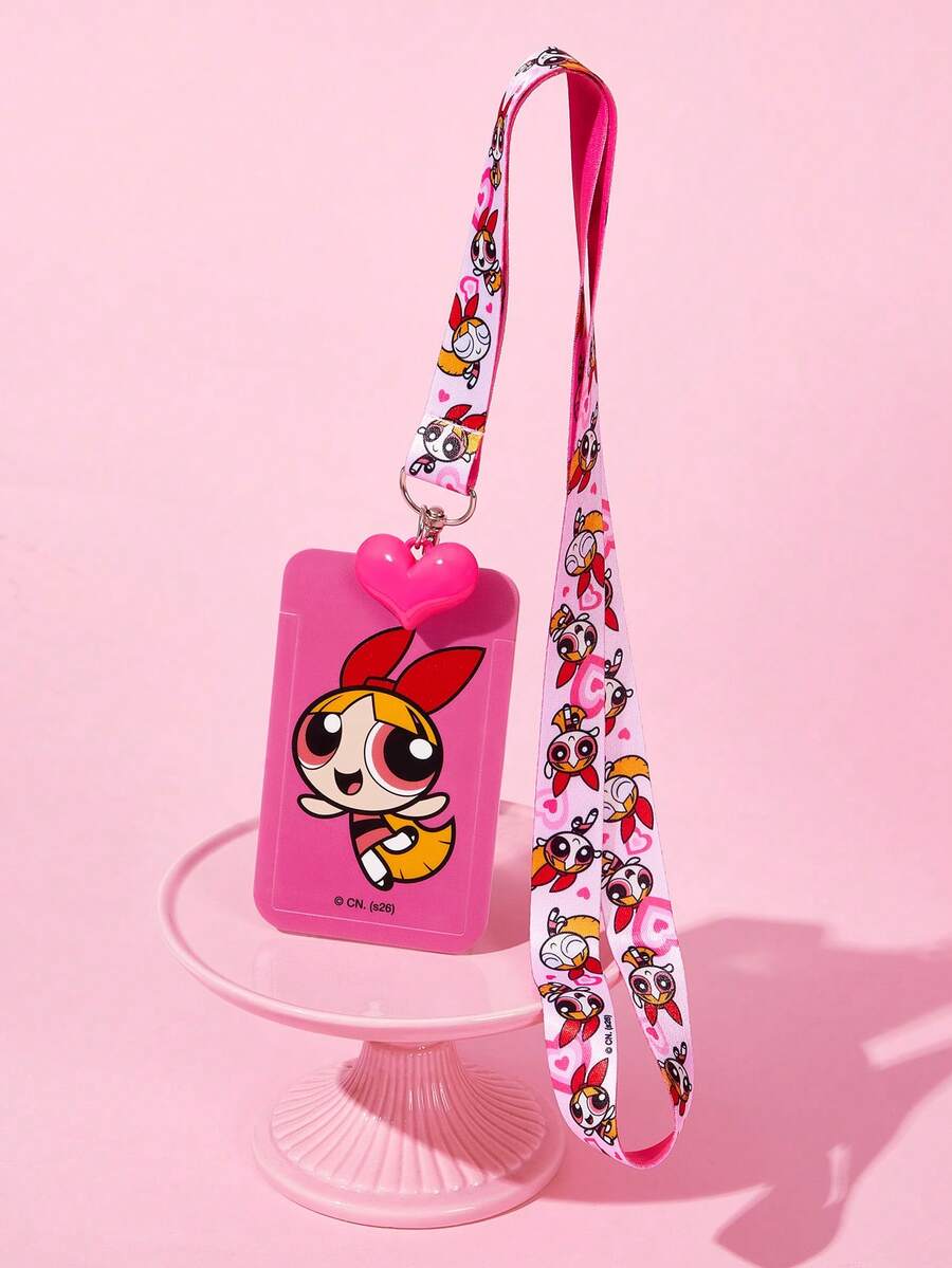 THE POWERPUFF GIRLS X SHEIN 卡通印花卡夾附掛繩,可收納 2 張卡片,適合送禮 - 長方形 - 查看 1