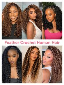 Boho Braids Miracle Knots Crochet Human Hair In 100% Remy Deep Wave Feather Line Crochet Hair Braids Salon Silky Seamless Invisible Highlight Paino Color P4/27# Feather Crochet Human Hair Braiding For Women Micro Pre Looped Deep Wave Extensions - S4/27 - View 7