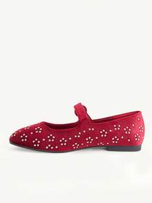 CUCCOO CHICEST Autumn And Winter Round Buckle Square Toe Flat Bottom Burgundy Mary Jane Wedding Shoes Banquet Commuter Shoes - Burgundy - View 4