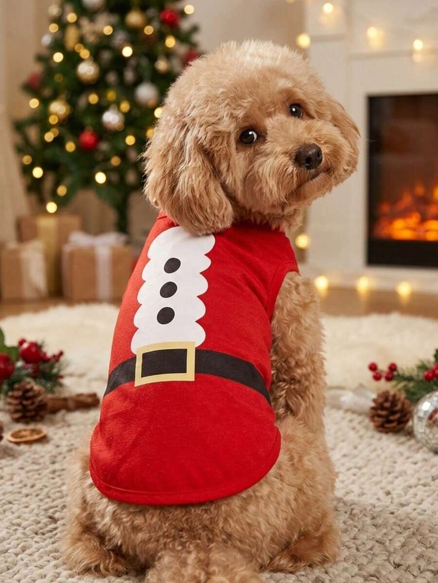 PETSIN 1pc Christmas Pet Vest With Red Ribbon Waistband - Multicolor - View 1