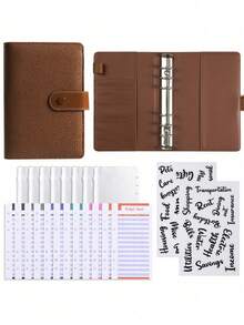 1SET A6 Pebble Grain PU Leather 6 Ring Binder Budget Planner With Pen Loop Card Slots Durable Compact Portable Financial Organizer For Office School Home Accounting Money Tracking Must Have Gift - Pebble pattern - View 2