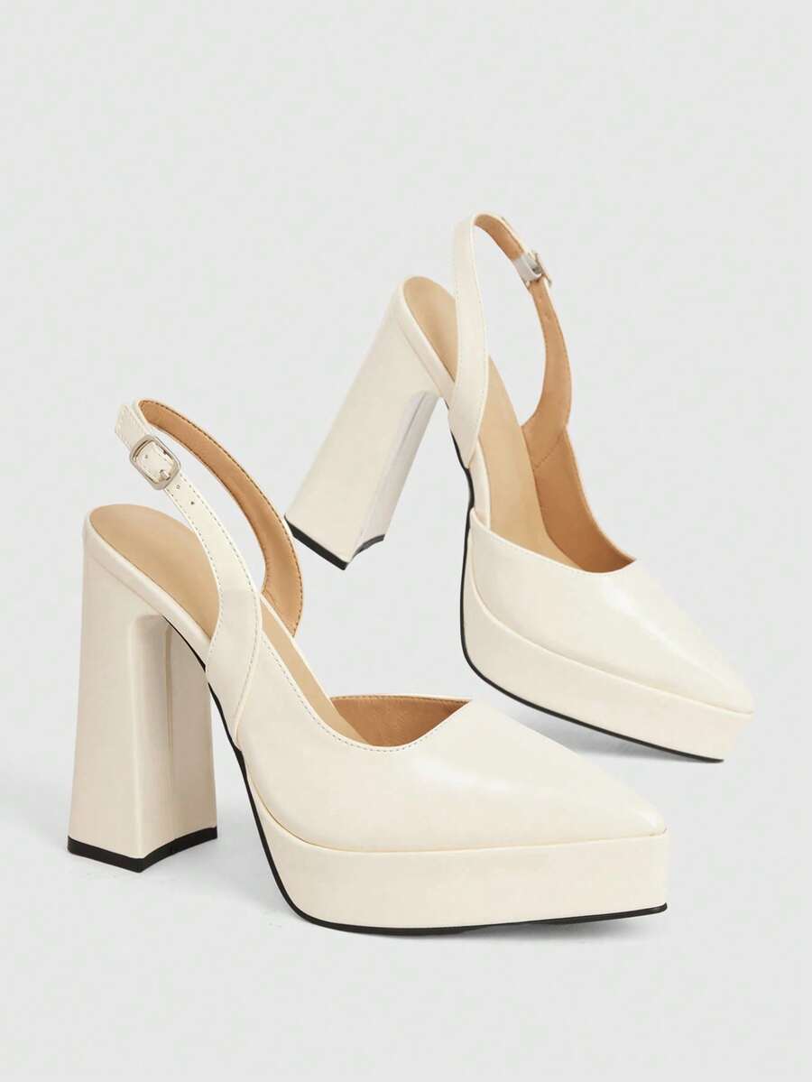 CUCCOO LuxiPop High-Heeled Thick-Soled Platform Fashionable And Simple Banquet Shoes - Apricot - View 1