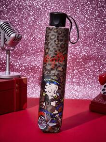 Betty Boop X Joivida Ins Style Leopard Print Automatic Umbrella, Dual-Use For Rain And Sun, UV Protection Sun Umbrella For Students - A - View 4