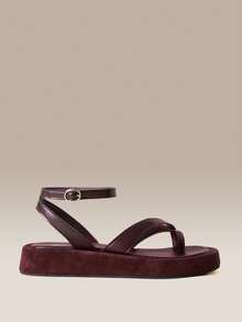 HighSole صنادل منصة مريحة بأسلوب بسيط وعصري وكاجوال للاستخدام الخارجي والترفيه والسفر والعطلات - عنابي اللون - مشاهدة 2