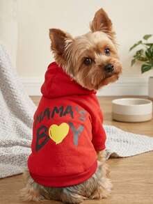 PETSIN 1pc MAMA's BOY Yellow Color Love Letter Pattern Printed Pet Hoodie, Red Soft And Comfortable Warm Pet Clothing - Multicolor - View 1
