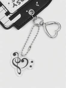 ROMWE Y2K Music Girl Style Black Piano Card Bag, Storage Star Chasing Card, Black And White Keys, Note Printing, Note Pendant, Idol Card Protective Case. - Black - View 5