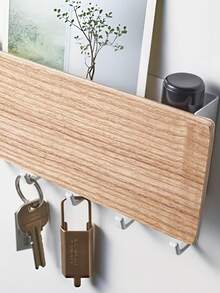 Wooden Key Holder Wall Mount, Minimalist Creative Wall Hook With Storage Box, Wooden Hanging Hook Rack Organizer For Keys And Daily Essentials, Space Saving Entryway Wall Decor, Easy To Install, Rustic Farmhouse Home Decor For Hallway Living Room - Multicolor - View 3