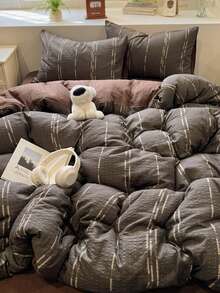 Cirelle Bộ 3 món vỏ chăn duvet kẻ sọc, chất liệu polyester mềm thoáng khí, có khóa kéo và dây buộc góc, bộ chăn ga gối phong cách hiện đại cổ điển kèm 2 vỏ gối (không kèm ruột) - 11 - Xem 8