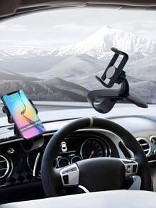 Car Dashboard Instrument HUD Phone Holder Universal Spring Clip 360 Degree Rotation Navigation Anti Shake Shockproof Stable Bracket Non Slip Easy Install Smartphone GPS Adjustable SUV RV - Black - View 5