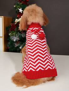 PETSIN Christmas Zigzag Sleeveless Dog Knit Vest With Pom Pom Bow, Winter Holiday Pet Tank Top - Multicolor - View 7