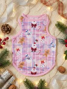 PETSIN 1pc Santa Claus & Snowflake Pet Pink Vest, Christmas - Multicolor - View 2