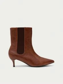 Nöista Pointed Toe Chelsea Ankle Boots, Made Of Vintage Textured Leather, Featuring Side Elastic Panel Design And Slim Mid Heel Fall Boots - Brown - View 7