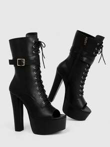 CUCCOO LuxiPop Outdoor Ladies Round Toe Thick Heel Thick Bottom Stylish Simple Comfortable Daily Party Night Club Side Zipper Boots Fall Boots - PU black - View 6