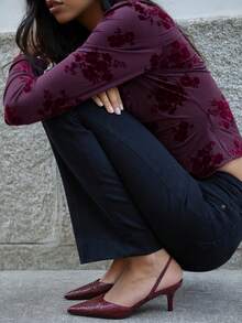 Nöista Burgundy Woven  Slingback Flat With A Pointed Toe And A Minimalist Elastic Strap For Refined Everyday Elegance. - Burgundy - View 2