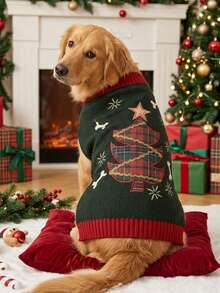 PETSIN Fashionable And Warm Christmas Winter Pet Sweater With Christmas Tree Bone And Star Patterns Festive Outfit For Cats And Corgis - Multicolor - View 4