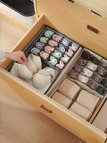 2-In-1 Foldable Fabric Storage Box With Lid & 13/17 Compartments - Beige/Grey Drawer Organizer For Bras, Socks, Scarves, Ties - Space-Saving Cabinet & Closet Storage Basket, Clothes Organizer Storage, Undie Drawer Organizer - Grey - View 6