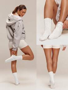 GLOWMODE 1-Pack Cozy Cable-Knit Slouch Socks With Soft Fleece Lining Daily Casual Home Wear - White - View 8