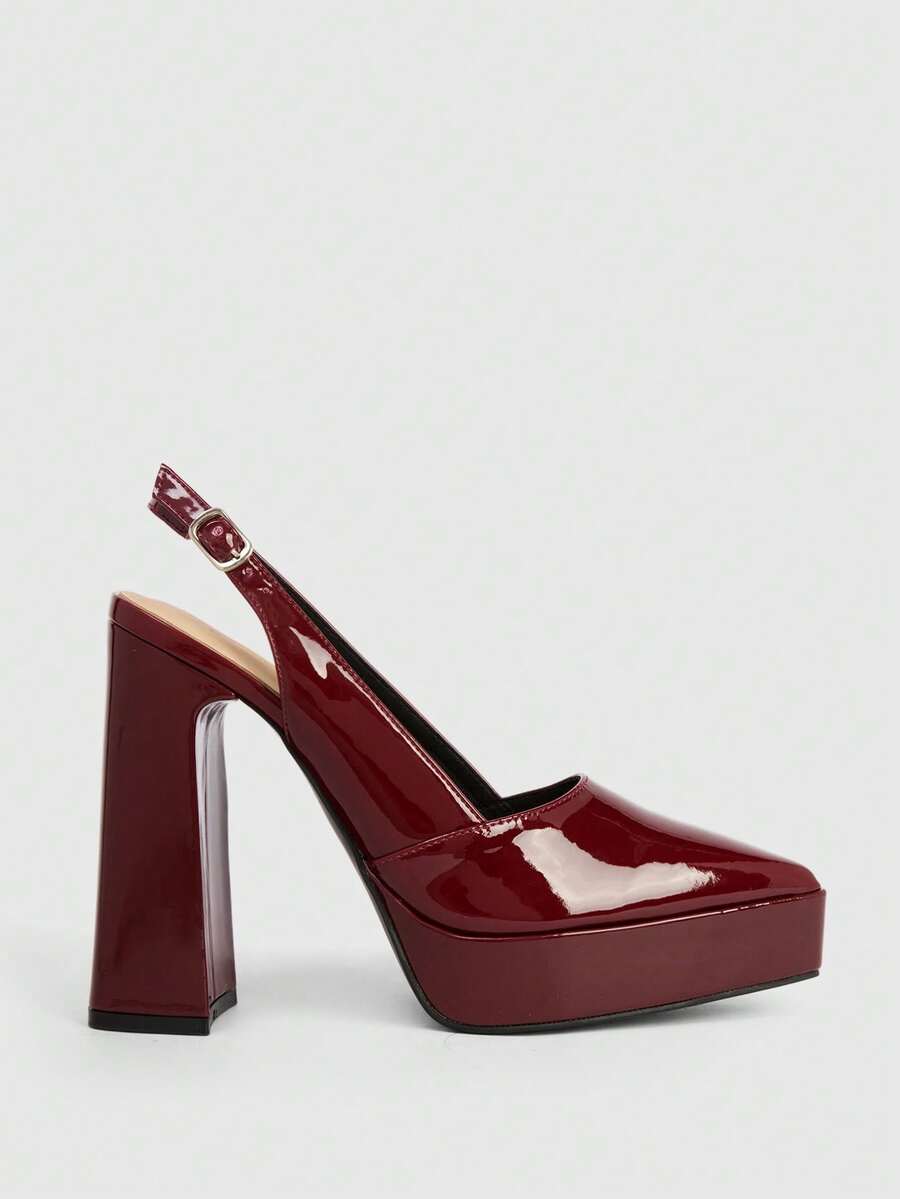 CUCCOO LuxiPop High-Heeled Thick-Soled Platform Fashionable And Simple Banquet Shoes - Burgundy - View 1