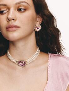 Popjeli 3pcs Pink Love Pearl Jewelry Set - Pink - View 1