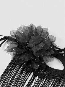 MortiRose Women's , Halloween Gothic Spider Web Fringe Mask With Ribbon Tie, Carnival Party Cosplay Eye Mask, Halloween, Halloween Accessories/Gothic/Dark/Black - Black - View 10