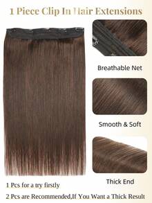 Ekstensi Rambut Satu Potong Jepit Rambut Manusia 5 Jepit 3/4 Kepala Penuh Jepit Ekstensi Rambut Remy, Desain Satu Potong Menambah Volume Rambut #2 Warna Cokelat Tua Rambut Lurus Untuk Rambut Tipis/Penggunaan Salon Dan Untuk Semua Wanita/Anak Perempuan Penggunaan Sehari-hari - S2 - View 4