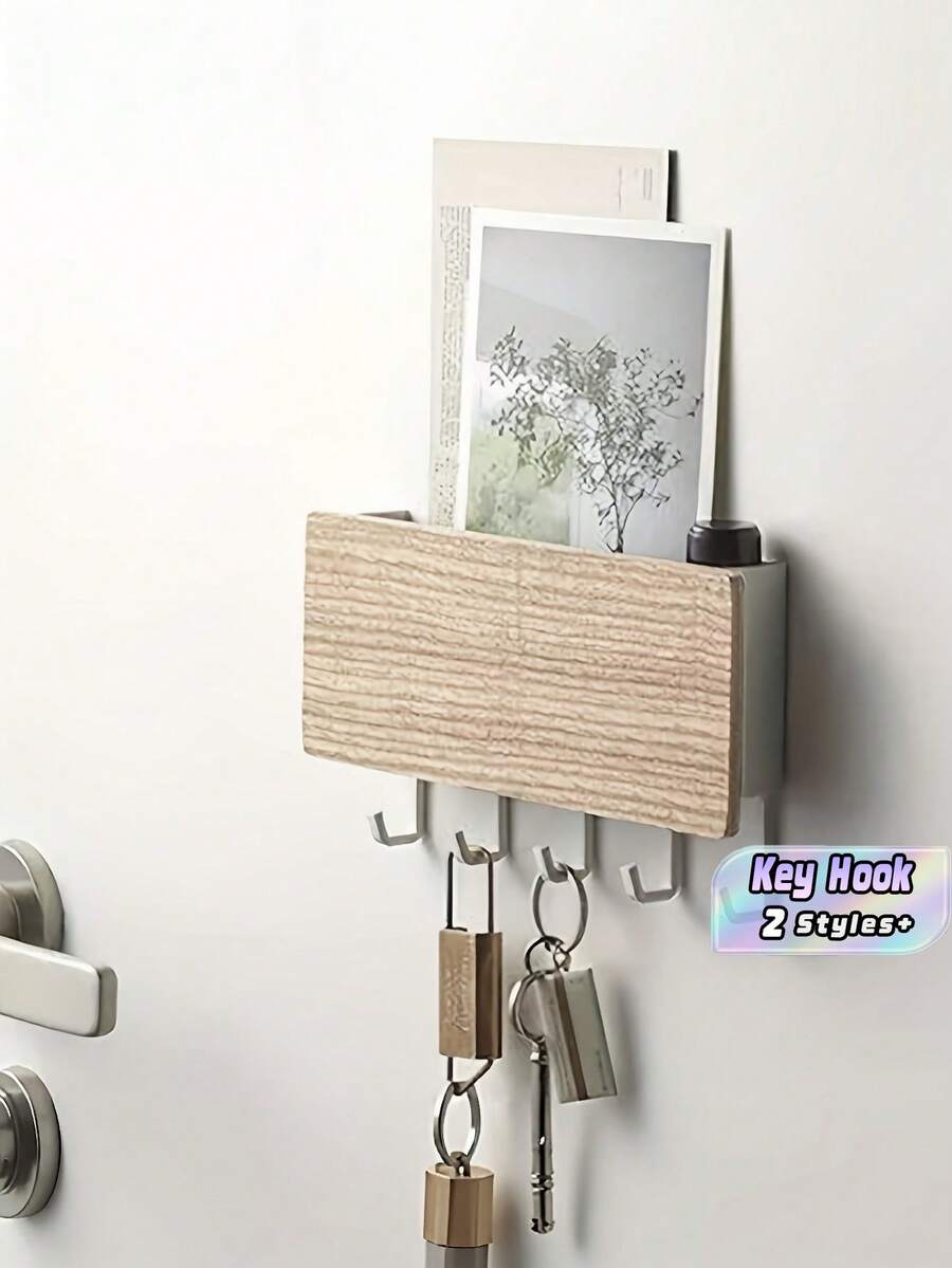 Wooden Key Holder Wall Mount, Minimalist Creative Wall Hook With Storage Box, Wooden Hanging Hook Rack Organizer For Keys And Daily Essentials, Space Saving Entryway Wall Decor, Easy To Install, Rustic Farmhouse Home Decor For Hallway Living Room - Multicolor - View 1