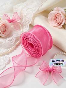Rose Red Chiffon Tulle Ribbon For Gift Wrapping, Wedding Bouquets, DIY Crafts, Home Decor, Party Supplies & Elegant Packaging - rose red - View 1
