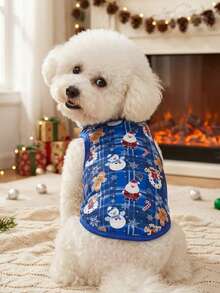 PETSIN 1pc Pet Christmas Santa Snowflake Blue Vest - Multicolor - View 2