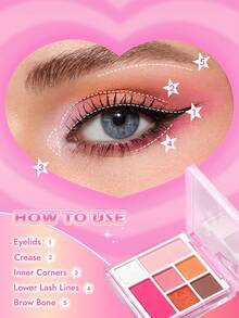 THE POWERPUFF GIRLS X SHEIN 1件 7色眼影盤，粉色調盤，超高顯色度，打造花卉風格妝容 - 粉色 - 查看 4
